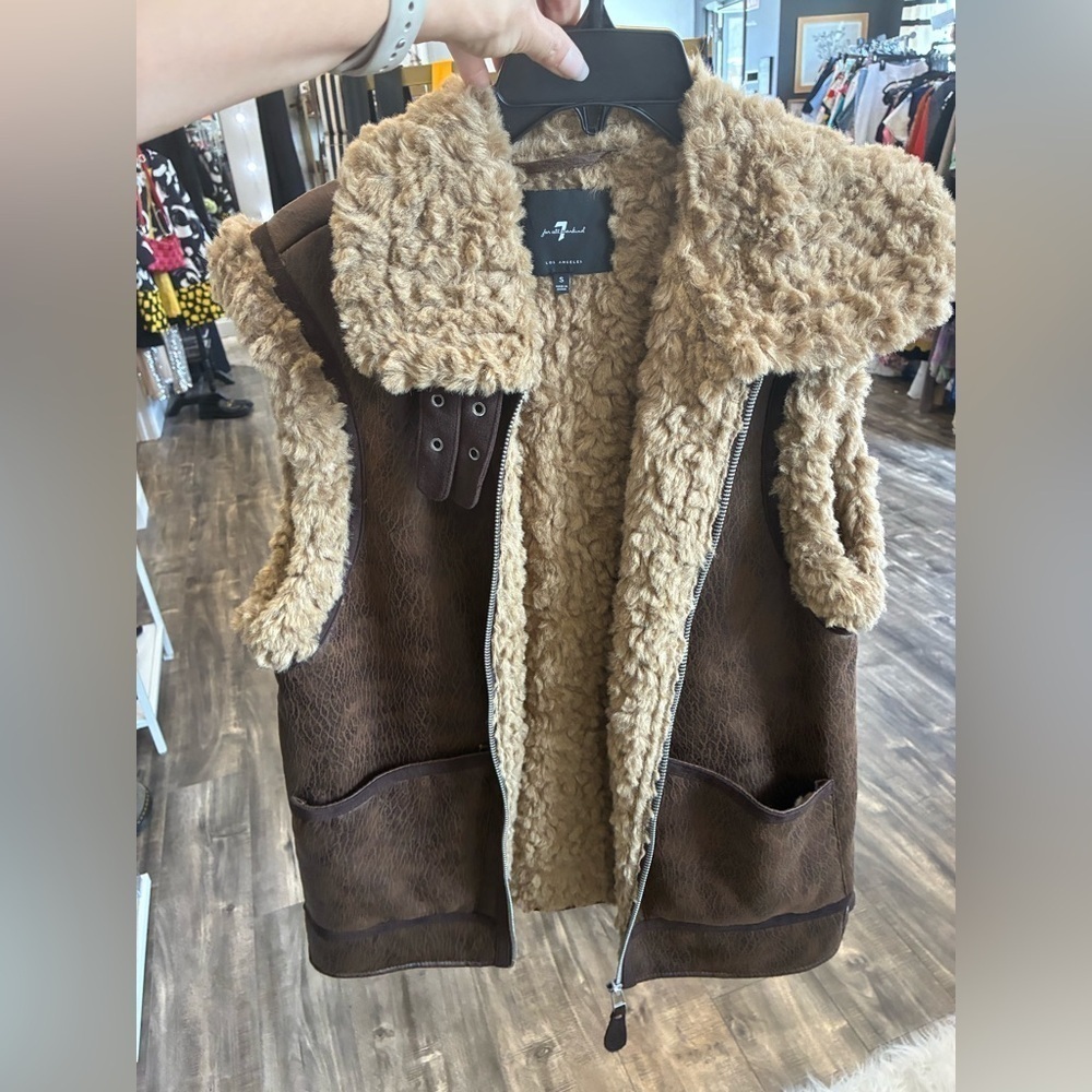 7 for all mankind faux brown leather and Sherpa vest size S